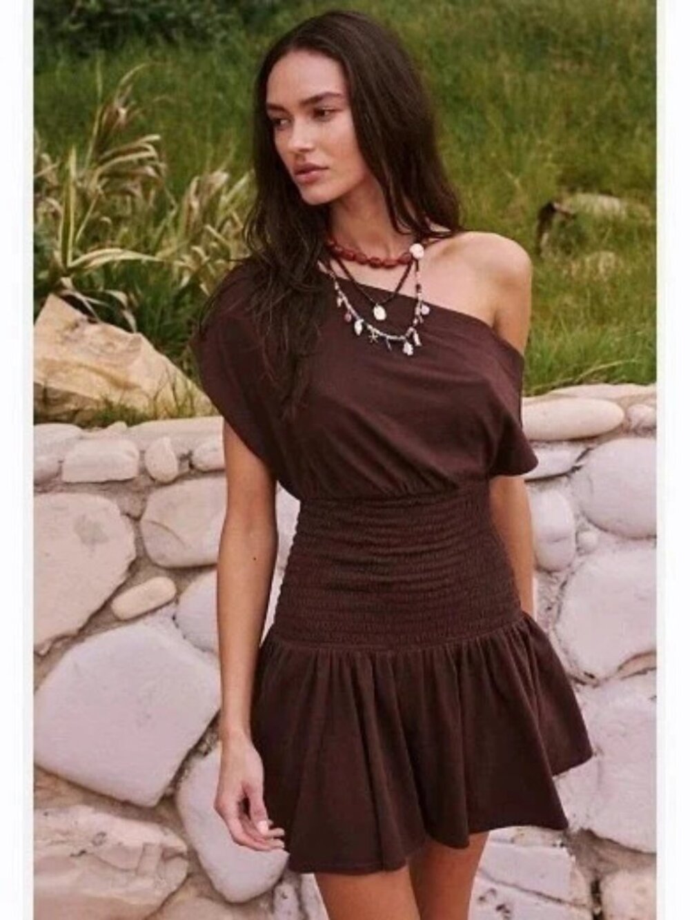 Free People Scorching Hot Mini Dress Smocked Off The Shoulder L